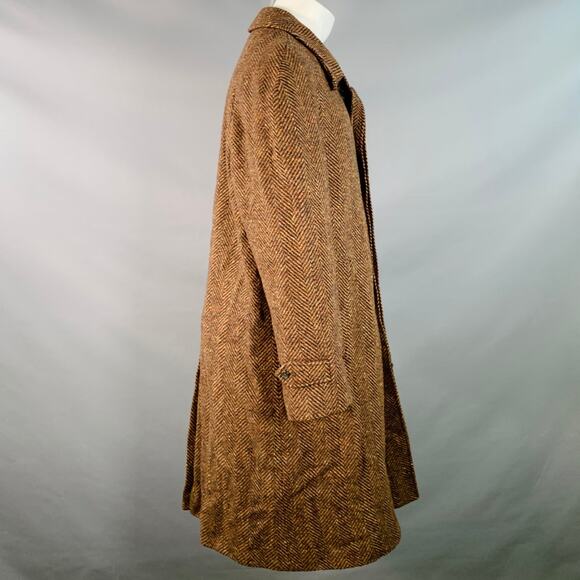 AIME LEON DORE Size M Brown Beige Herringbone Wool Hidden Buttons Raglan Coat - Picture 3 of 9